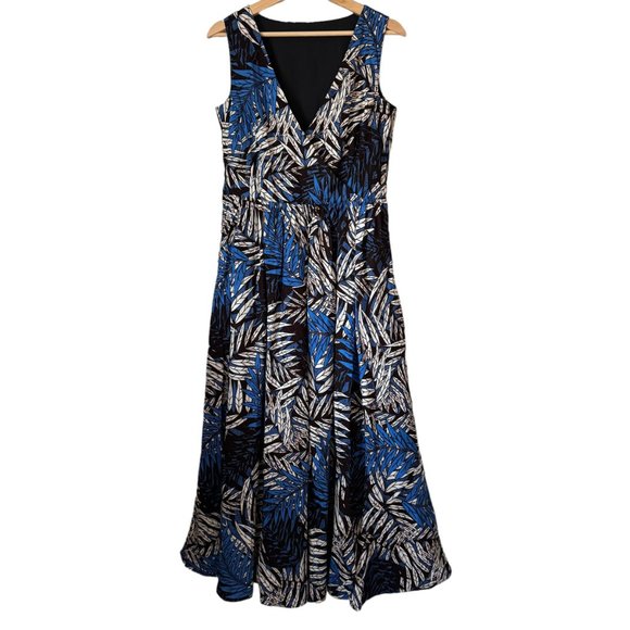 Hand Crafted Palm Pattern Maxi Dress African Wax Print Sleeveless V Neck Pockets